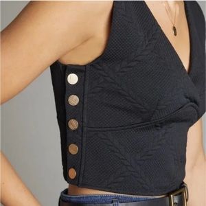 Anthropologie Maeve Large Black Button Side Crop Top
